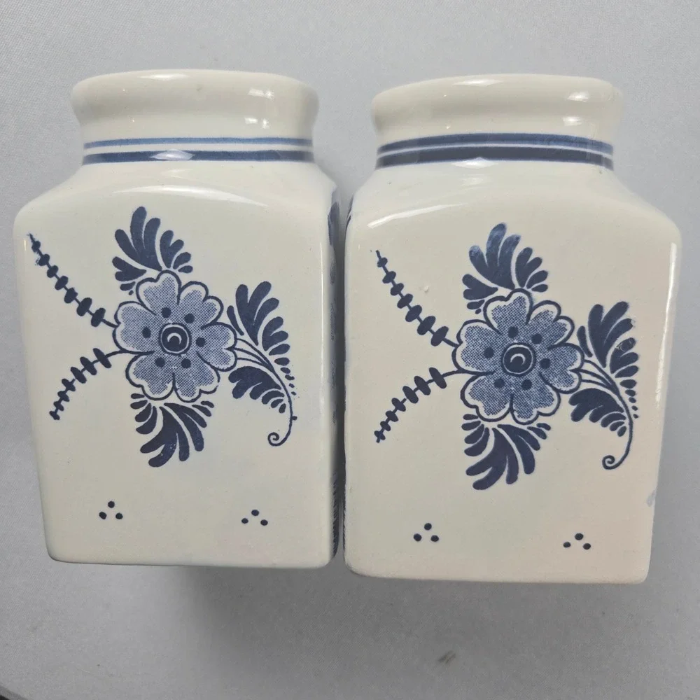 Vintage Delfts Blauw Condiment Set 2 Jars And Tray Hand Painted, Holland